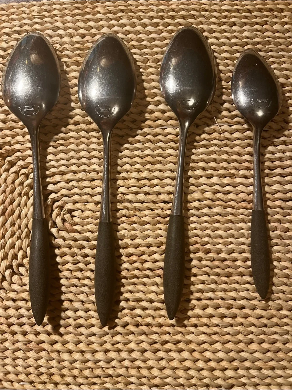 MCM Epic Forged Stainless 3 Large 1 Small Spoons w/Black Handles - Set of 4 Vtg